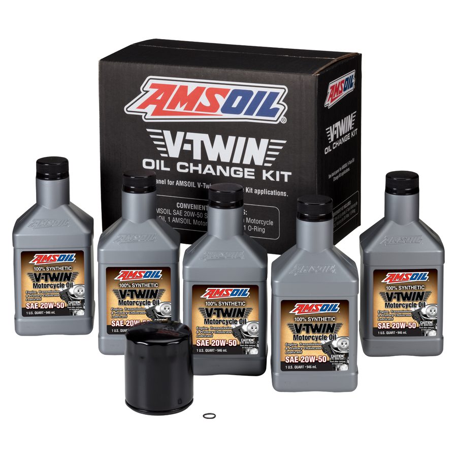 AMSOIL 20W-50 Synthetic V-Twin Oil Change Kit - 5 Quarts with Black Filter